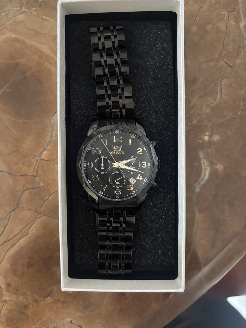Olevs Men's Black Stainless Steel Chronograph Watch
